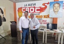 Gregorio Pego Cruz sostuvo una reunión con Francisco Tobías Sigala Este lunes 20 de abril, el Lic. Gregorio Pego Cruz, Secretario de Trabajo y Conflictos de la Nueva Croc Tamaulipas, sostuvo una reunión con Francisco Tobías Sigala, Secretario del Exterior del Nuevo Sindicato de Petroleros de México (PETROMEX), con el objetivo de afinar los preparativos rumbo al tradicional desfile del Día del Trabajo. Con esta coordinación, se busca fortalecer la presencia de los trabajadores en esta importante conmemoración, reafirmando la unidad y el compromiso en la lucha por mejores condiciones laborales.
